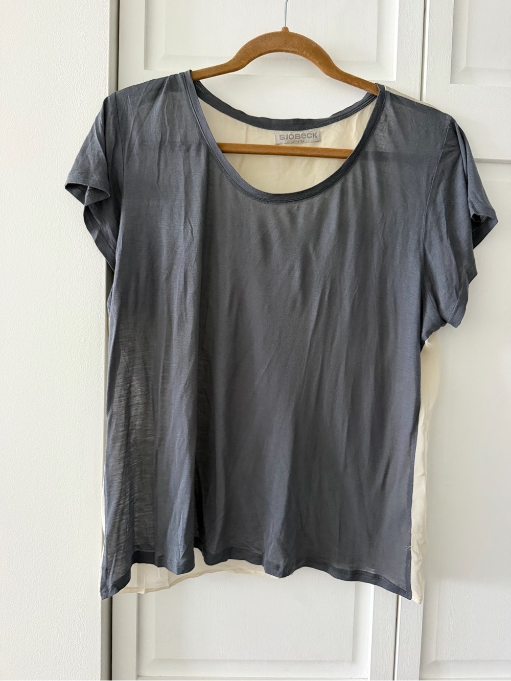 Sjobeck Grey Modal Silk Chiffon Mixed Media Top L